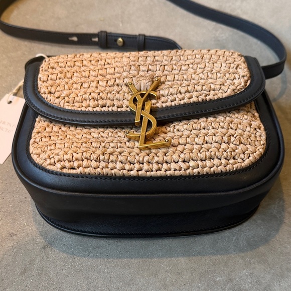 Saint Laurent Straw Crossbody Bag in Natural and Black with Gold YSL - Picture 3 of 8
